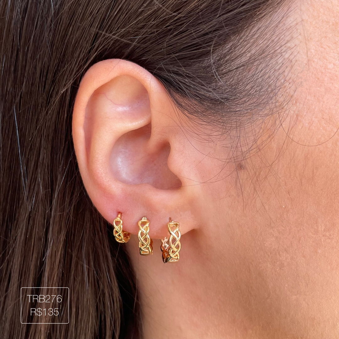 Trio de Argola Trançada Lisa Dourado